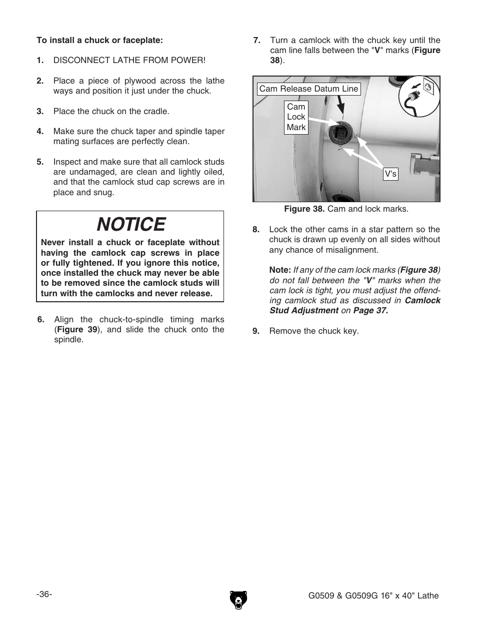 Notice | Grizzly G0509 User Manual | Page 38 / 92