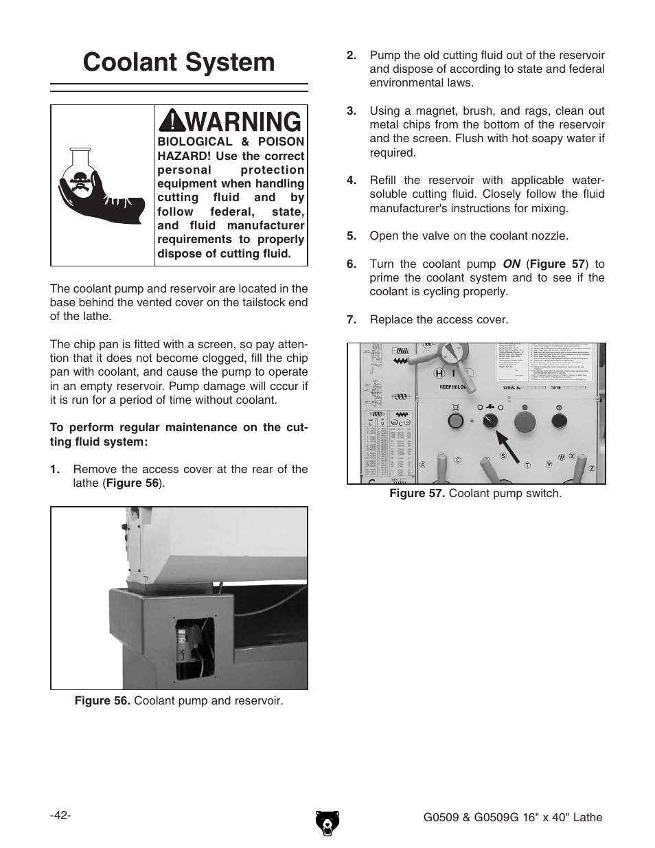 Coolant system | Grizzly G0509 User Manual | Page 44 / 92