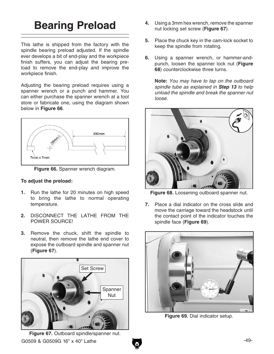 Bearing preload | Grizzly G0509 User Manual | Page 51 / 92