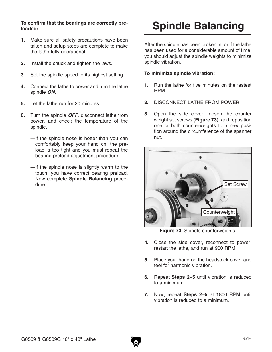 Spindle balancing | Grizzly G0509 User Manual | Page 53 / 92