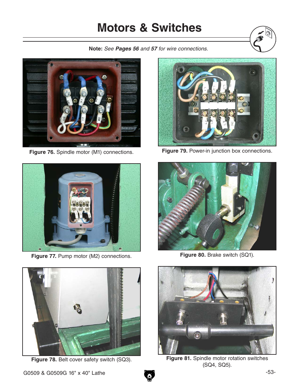 Motors & switches | Grizzly G0509 User Manual | Page 55 / 92