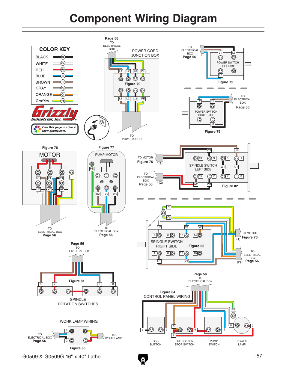 Component wiring diagram, Motor, Main wiring diag 2 | Grizzly G0509 User Manual | Page 59 / 92