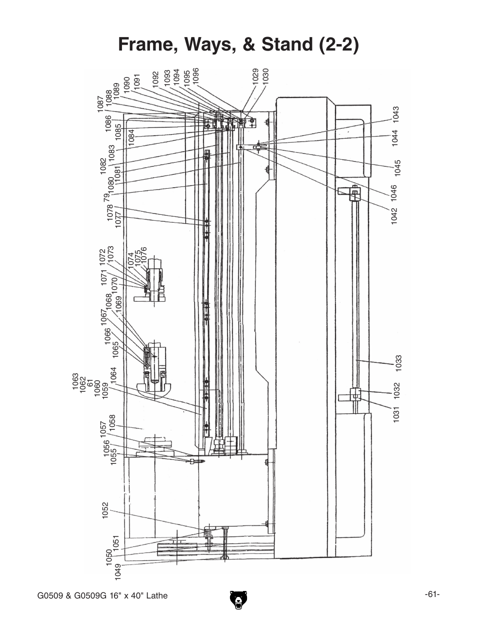 Frame, ways, & stand (2-2) | Grizzly G0509 User Manual | Page 63 / 92