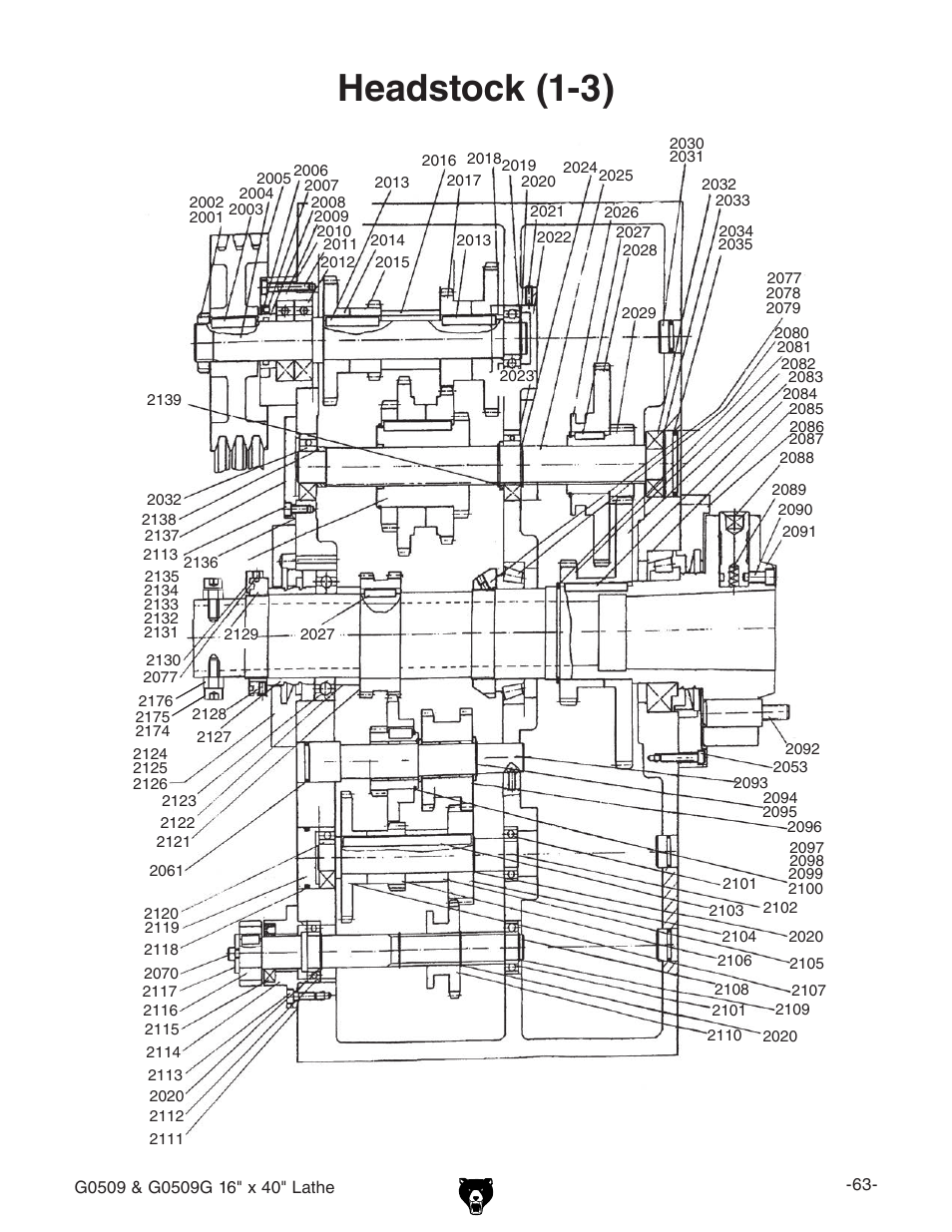 Headstock (1-3) | Grizzly G0509 User Manual | Page 65 / 92