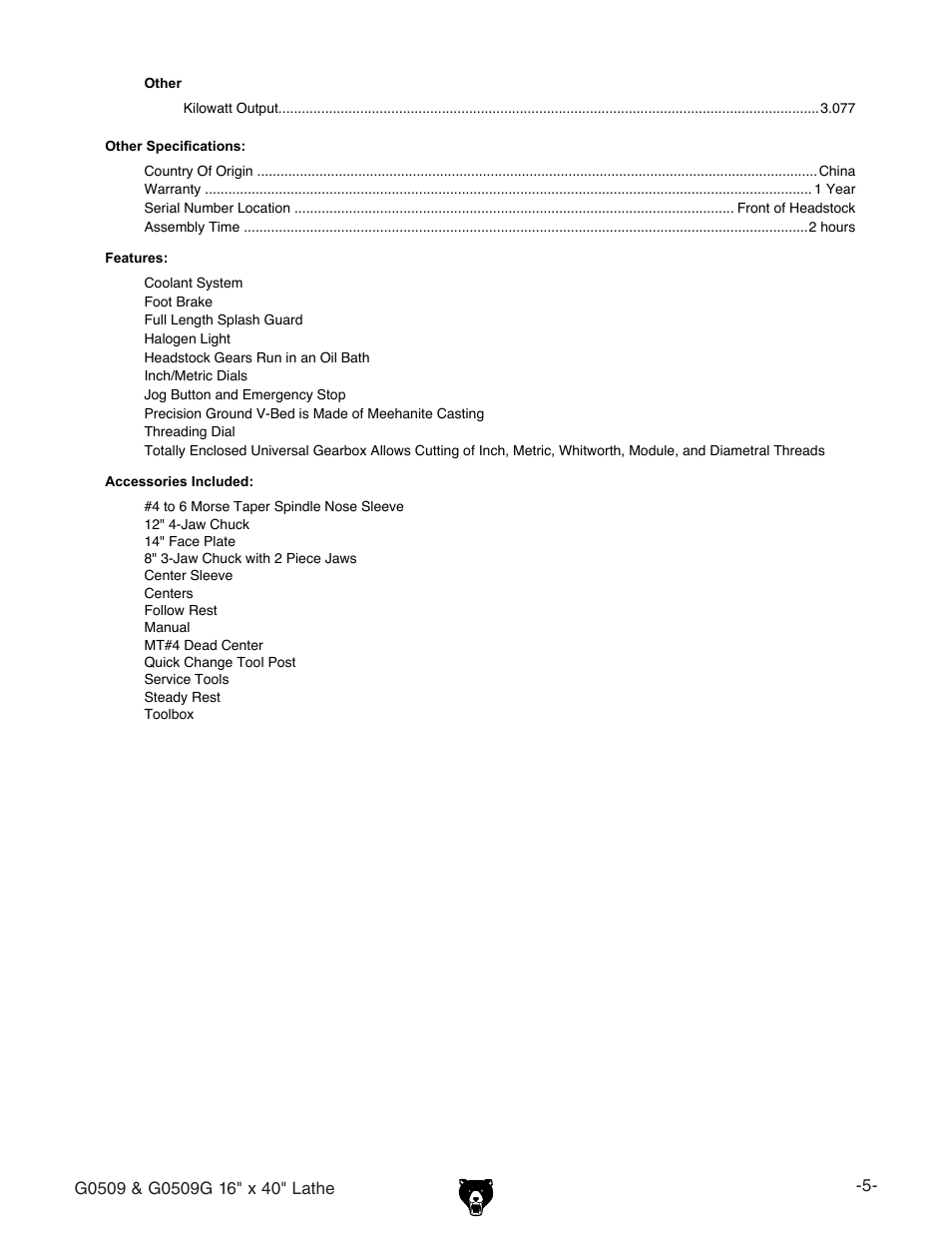 Grizzly G0509 User Manual | Page 7 / 92