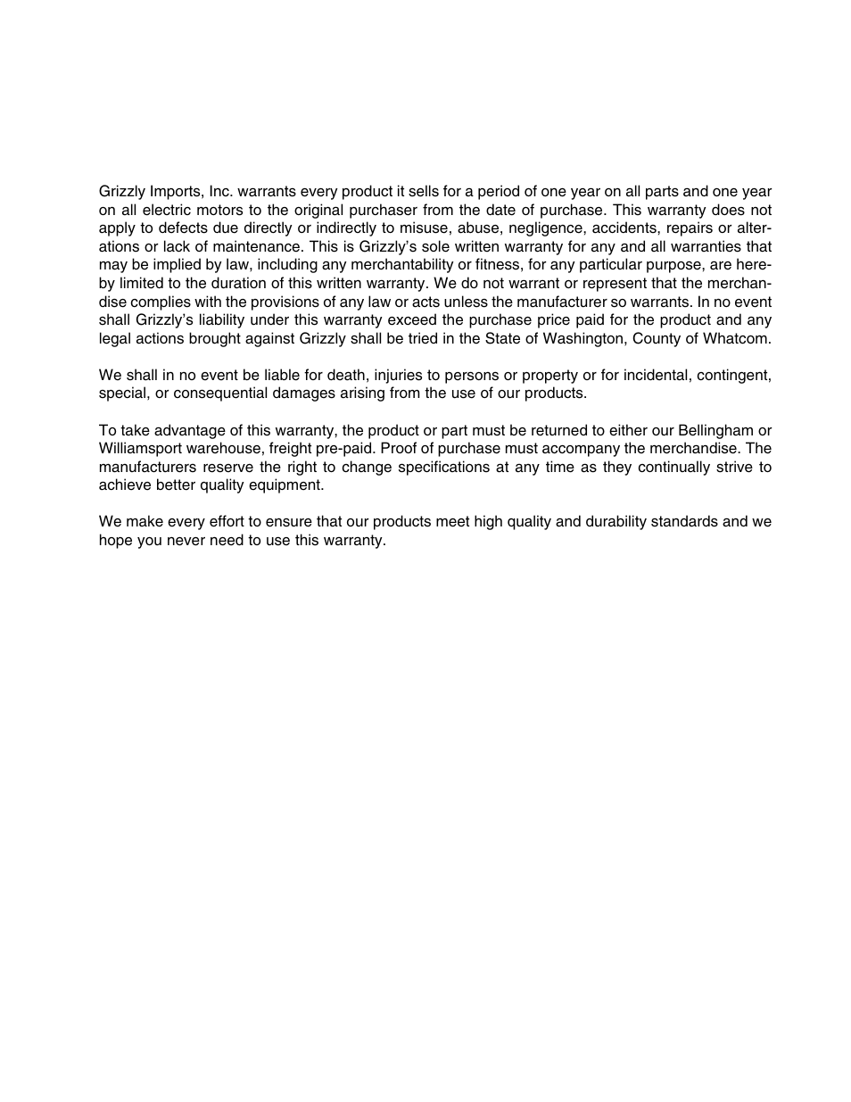 Xiv. warranty and returns | Grizzly G1778 User Manual | Page 16 / 20