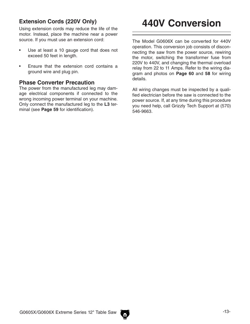 440v conversion | Grizzly G0605X/G0606X User Manual | Page 15 / 76