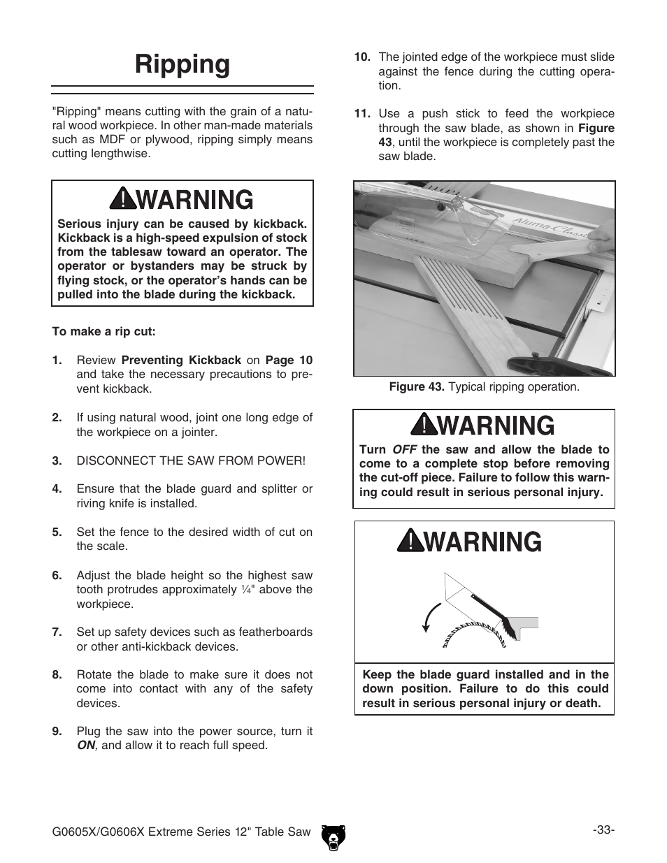 Ripping | Grizzly G0605X/G0606X User Manual | Page 35 / 76