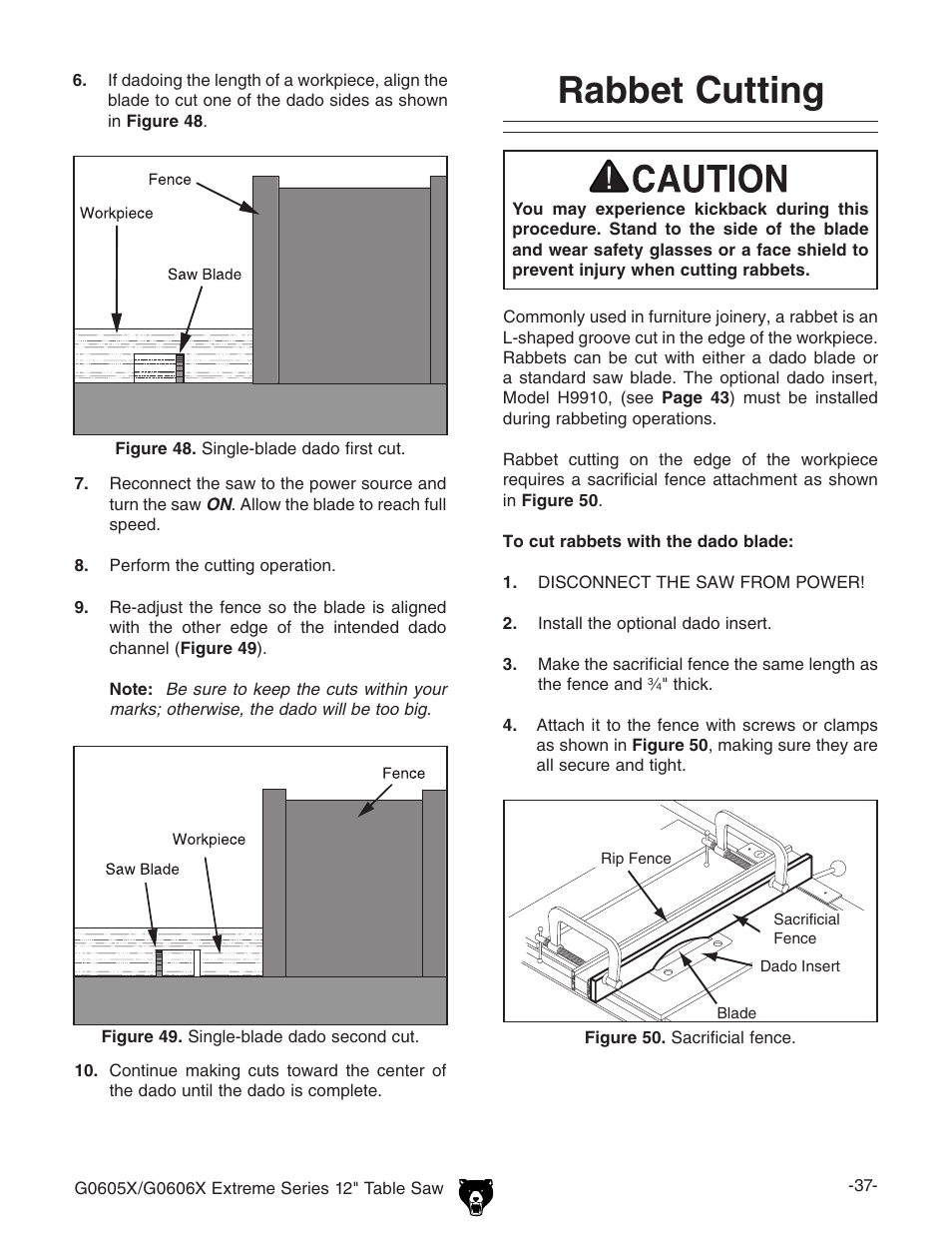 Rabbet cutting | Grizzly G0605X/G0606X User Manual | Page 39 / 76