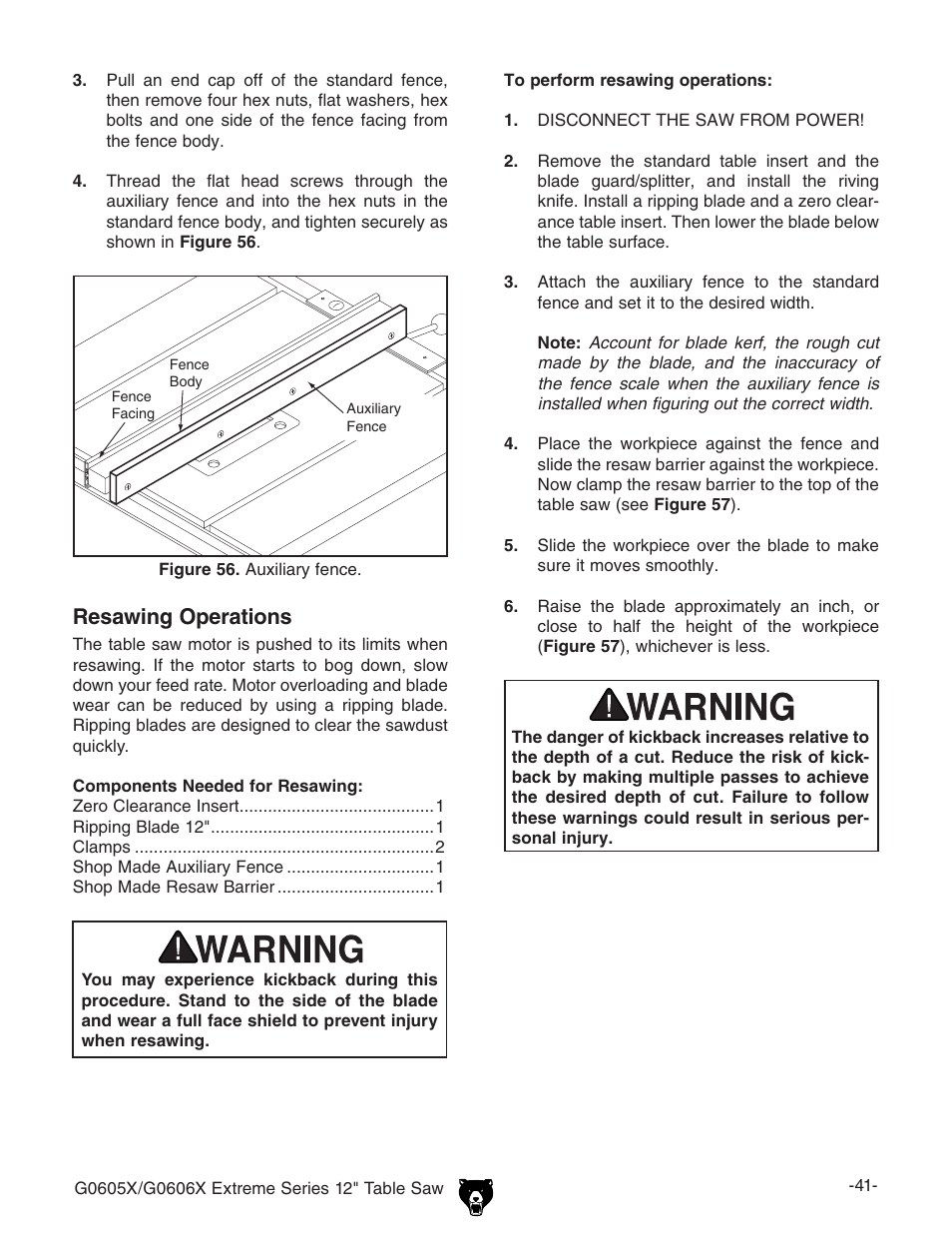 Resawing operations | Grizzly G0605X/G0606X User Manual | Page 43 / 76