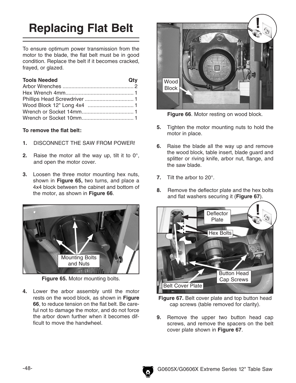 Replacing flat belt | Grizzly G0605X/G0606X User Manual | Page 50 / 76