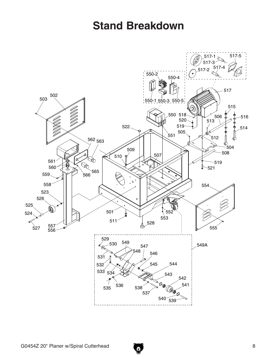 Stand breakdown | Grizzly G0454Z User Manual | Page 6 / 8