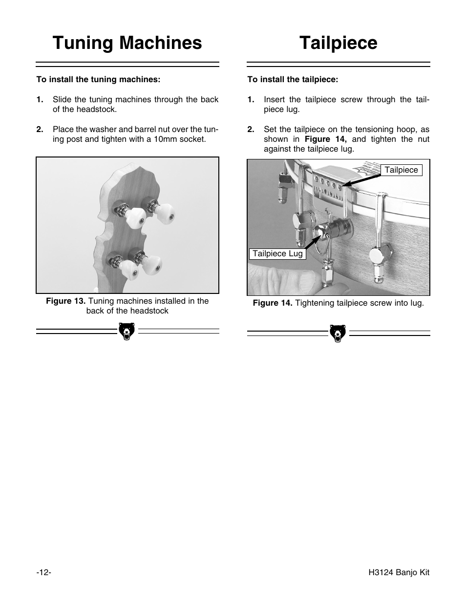 Tailpiece, Tuning machines | Grizzly H3124 User Manual | Page 14 / 24