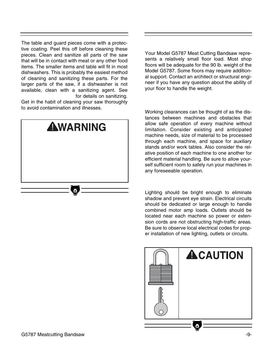 Clean up, Site considerations | Grizzly G5787 User Manual | Page 10 / 37