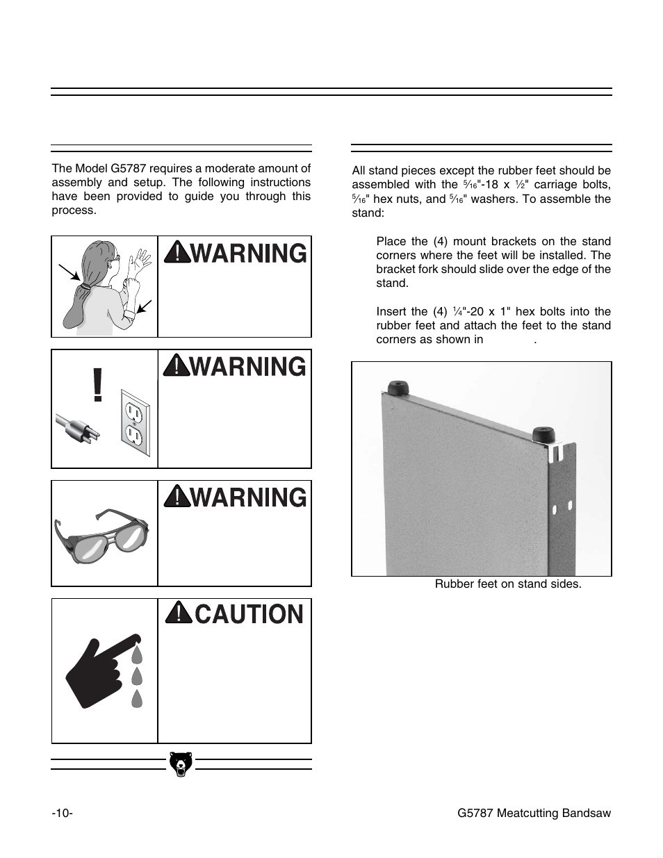 Beginning assembly, Stand | Grizzly G5787 User Manual | Page 11 / 37