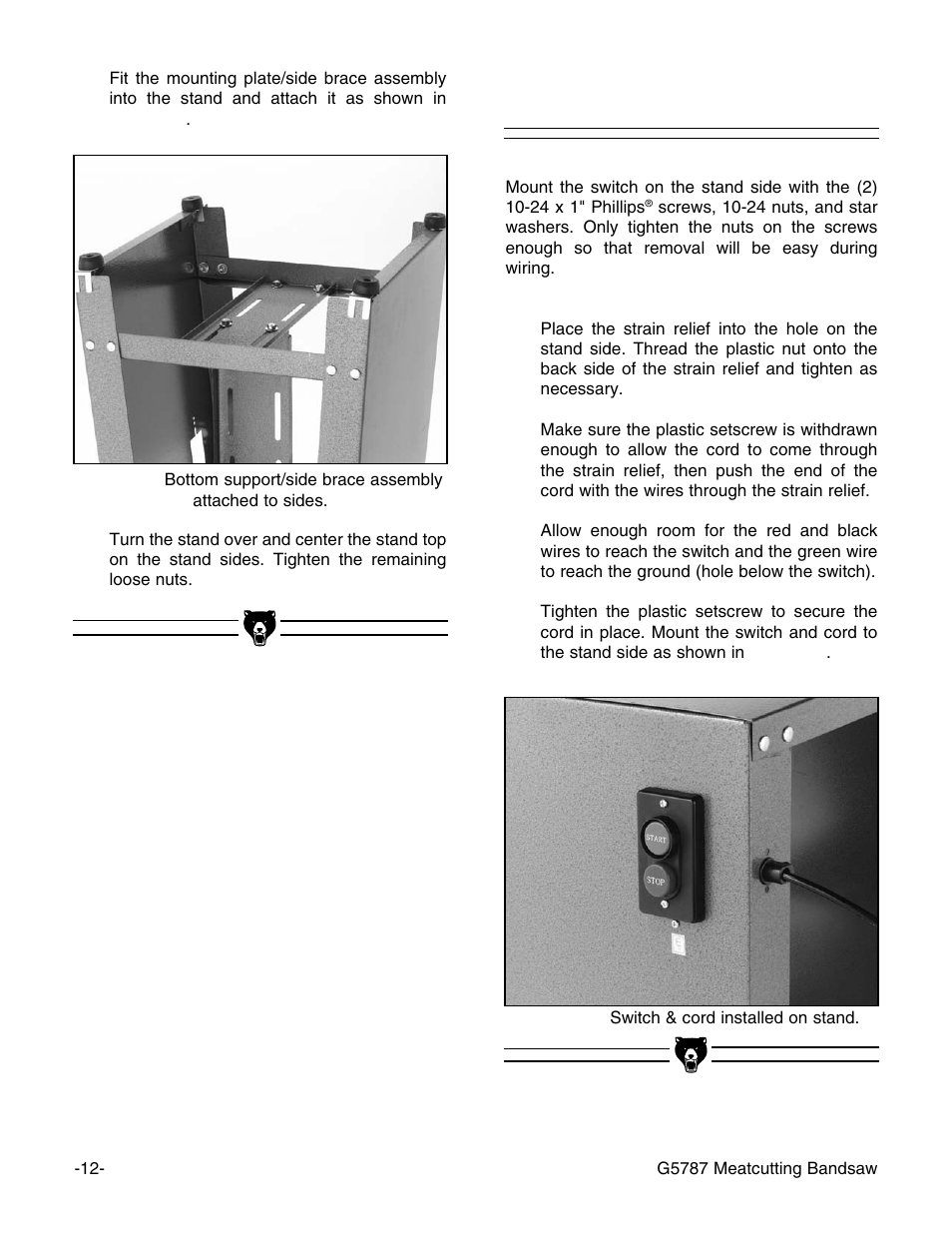 Switch & cord | Grizzly G5787 User Manual | Page 13 / 37