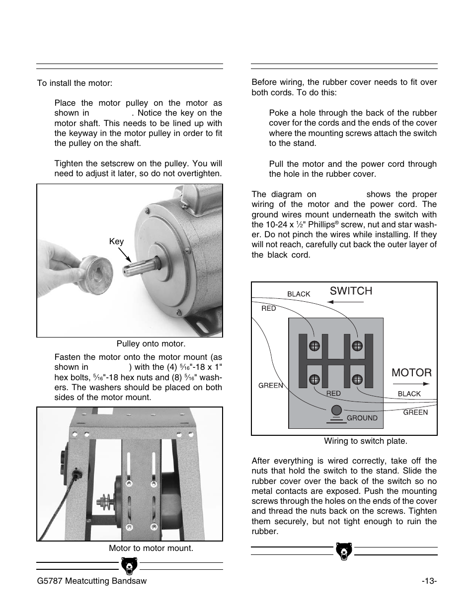 Motor wiring | Grizzly G5787 User Manual | Page 14 / 37