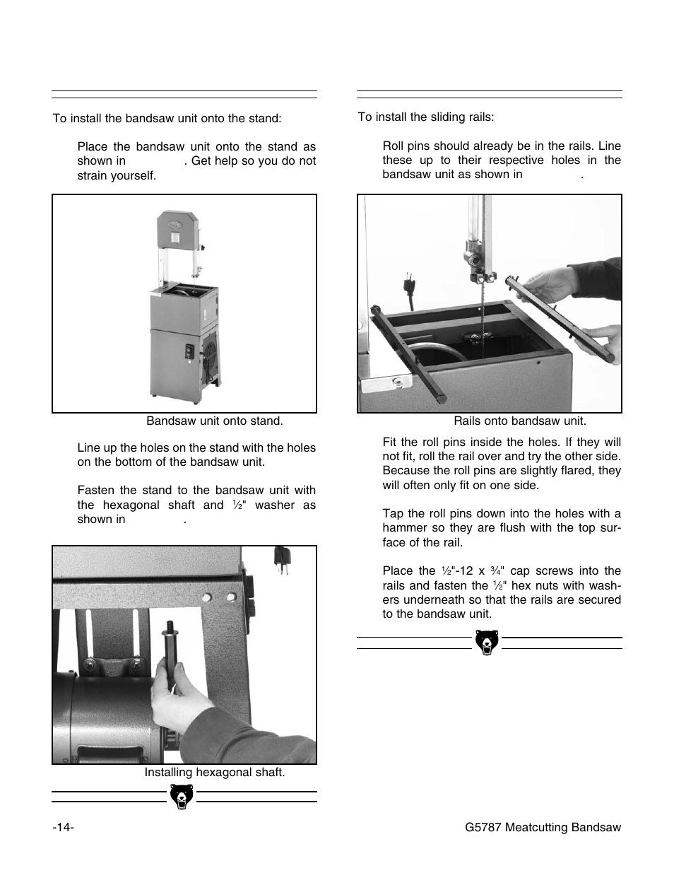 Sliding rails, Bandsaw unit | Grizzly G5787 User Manual | Page 15 / 37