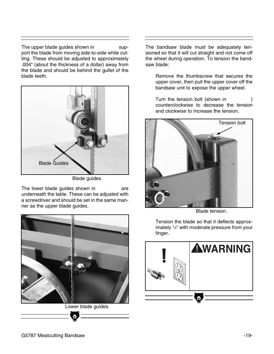 Blade tension, Blade guides | Grizzly G5787 User Manual | Page 20 / 37