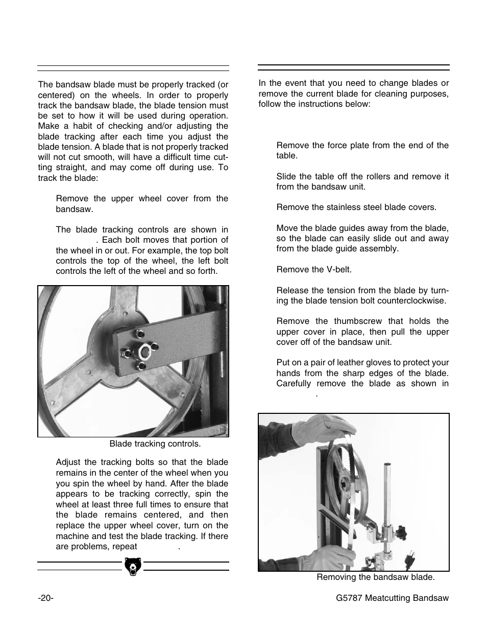 Changing blades, Blade tracking | Grizzly G5787 User Manual | Page 21 / 37