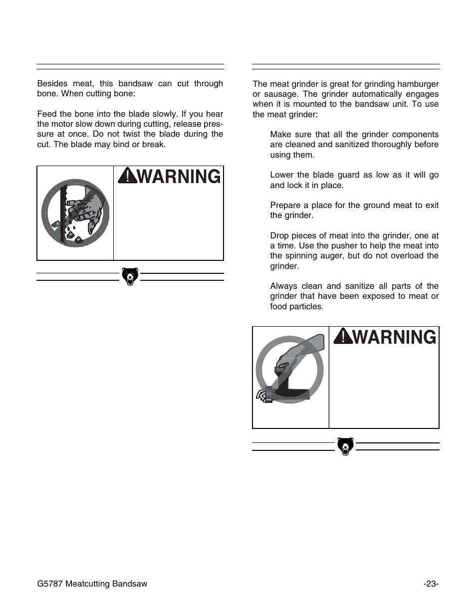 Cutting bone, Grinding meat | Grizzly G5787 User Manual | Page 24 / 37