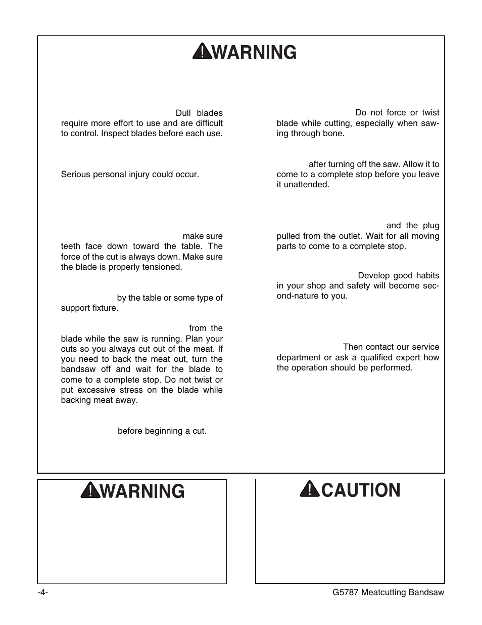 Additional safety instructions for meat saws | Grizzly G5787 User Manual | Page 5 / 37