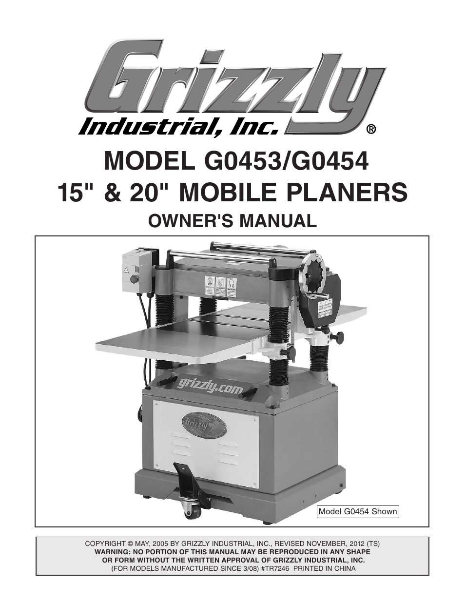 Grizzly G0453 User Manual | 72 pages