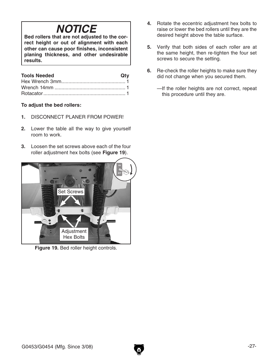 Notice | Grizzly G0453 User Manual | Page 29 / 72