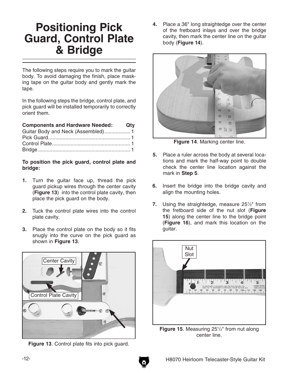 Positioning pick guard, control plate & bridge | Grizzly H8070 User Manual | Page 14 / 36