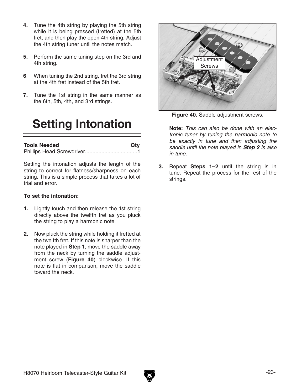 Setting intonation | Grizzly H8070 User Manual | Page 25 / 36