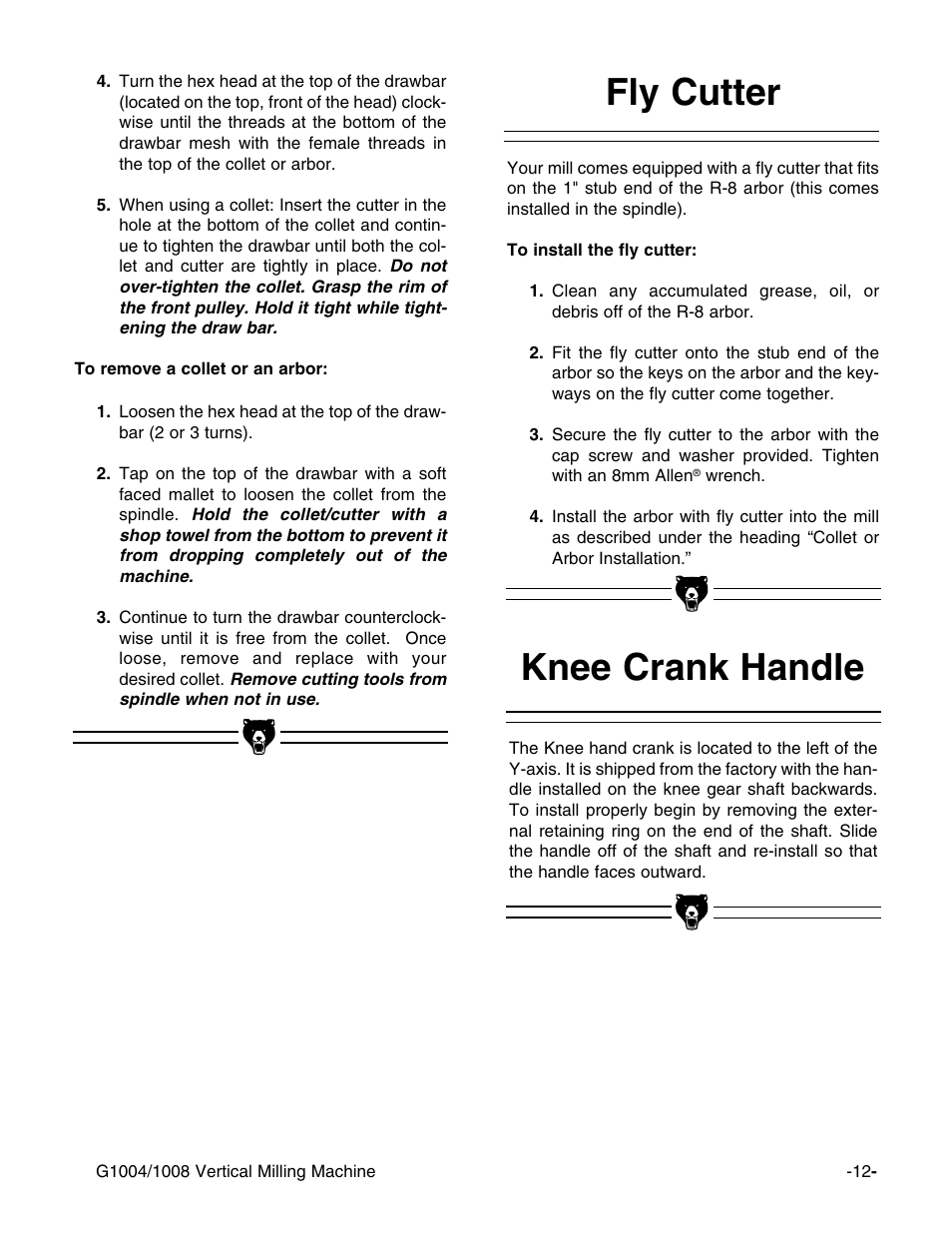 Fly cutter knee crank handle | Grizzly G1004 User Manual | Page 12 / 17