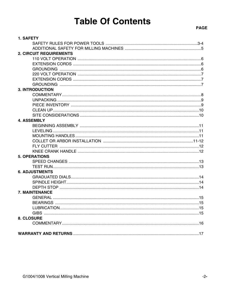 Grizzly G1004 User Manual | Page 2 / 17