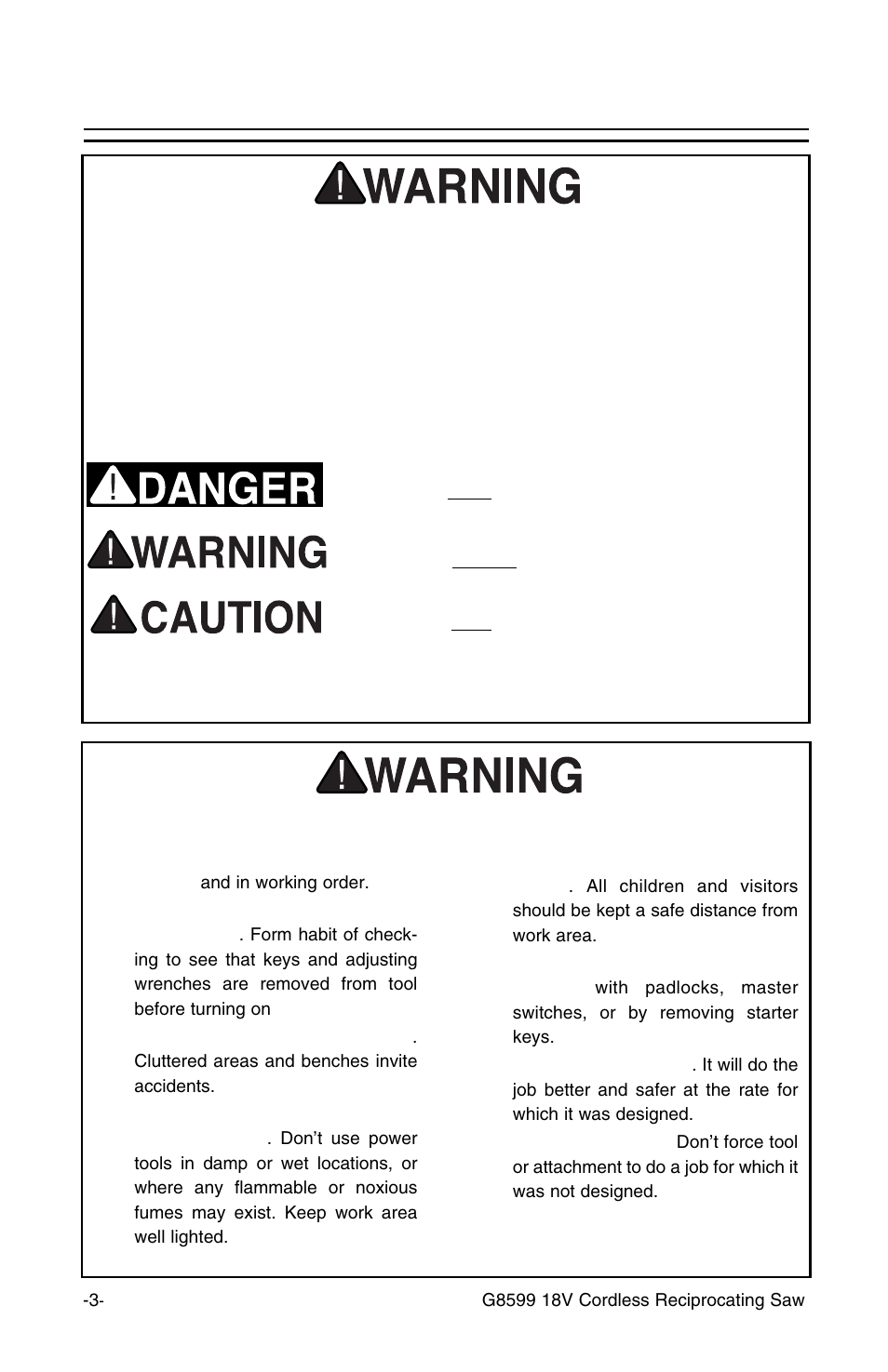 Safety, Notice, Safety instructions for power tools | Grizzly G8599 User Manual | Page 3 / 13