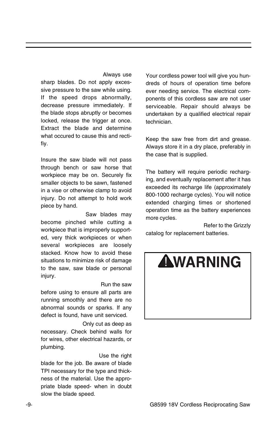 Operating tips and maintenance, Maintenance, Operating guides and tips | Grizzly G8599 User Manual | Page 9 / 13
