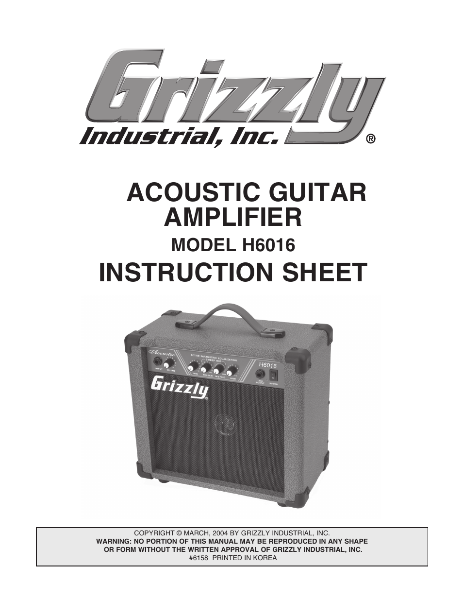 Grizzly H6016 User Manual | 2 pages