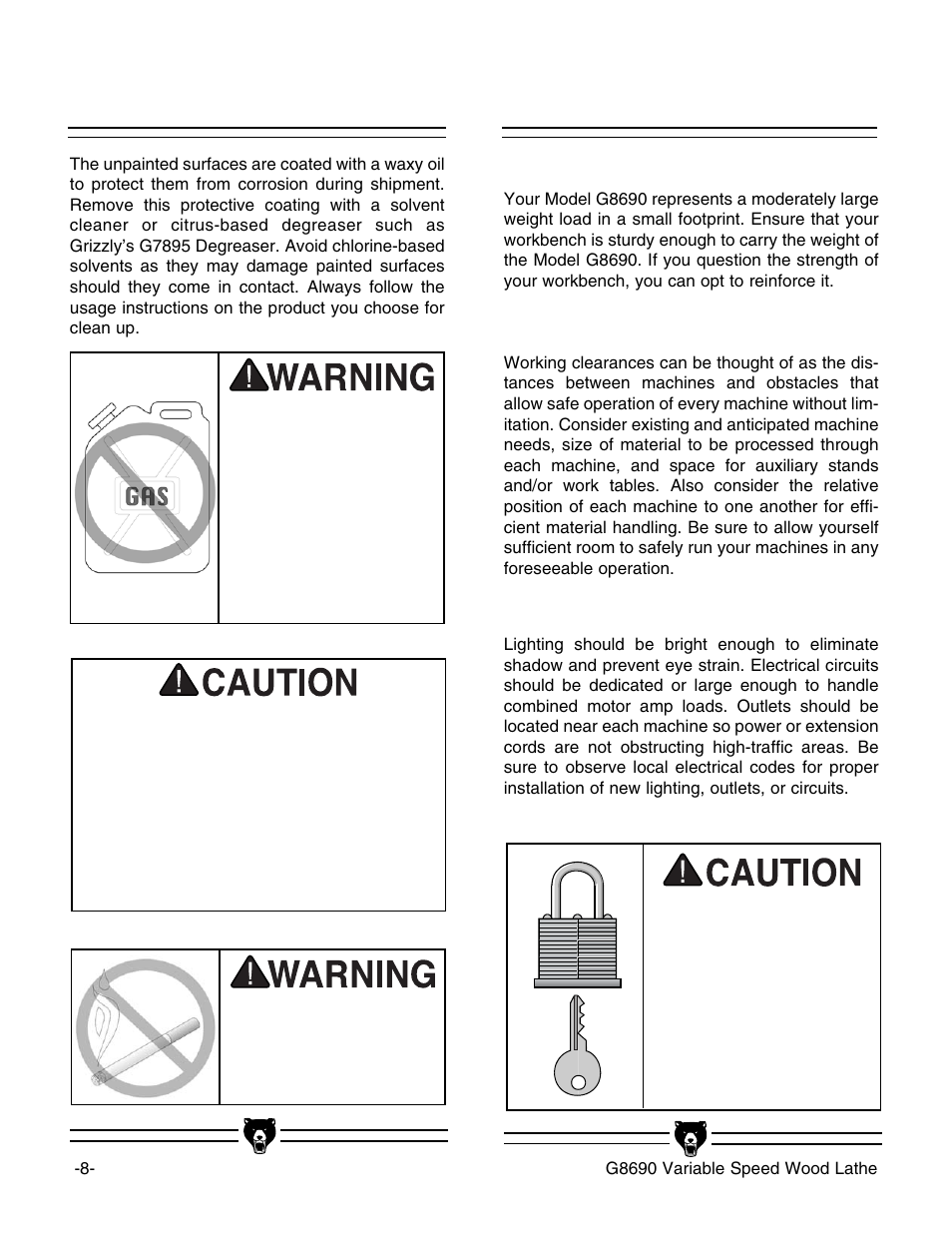 Clean up, Site considerations | Grizzly G8690 User Manual | Page 10 / 24