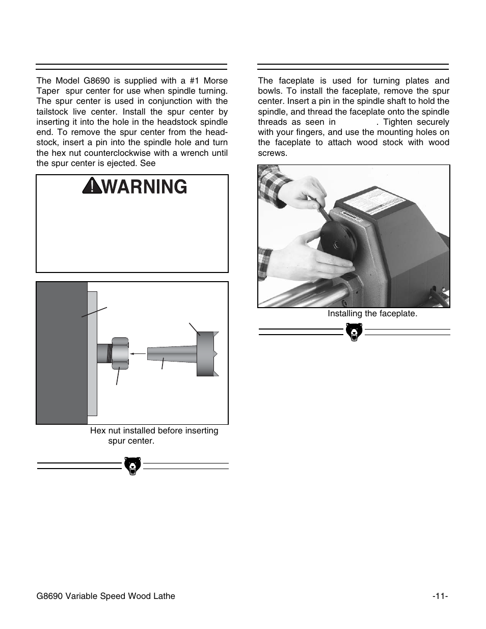 Spur center, Faceplate | Grizzly G8690 User Manual | Page 13 / 24