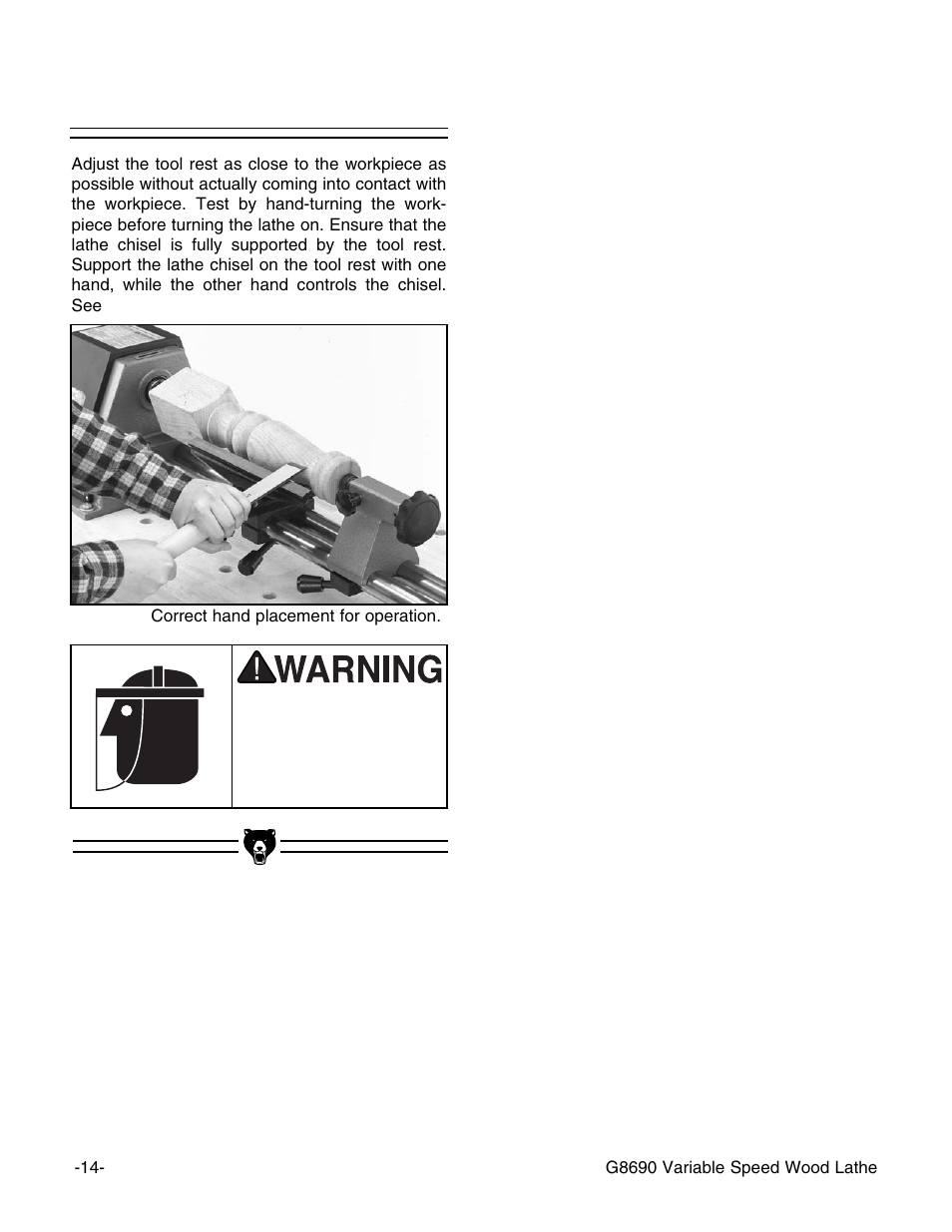 Tool rest | Grizzly G8690 User Manual | Page 16 / 24