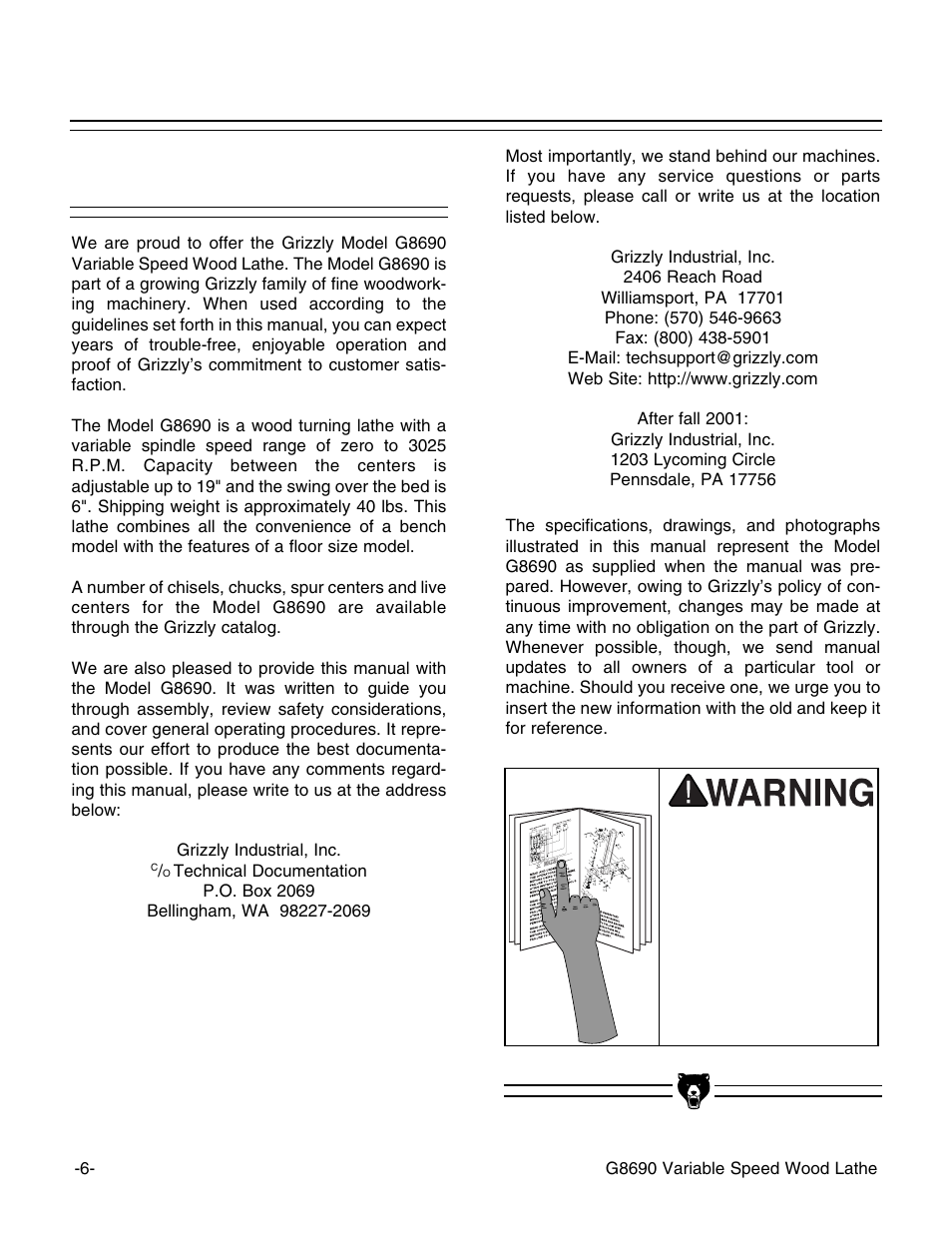 Commentary | Grizzly G8690 User Manual | Page 8 / 24