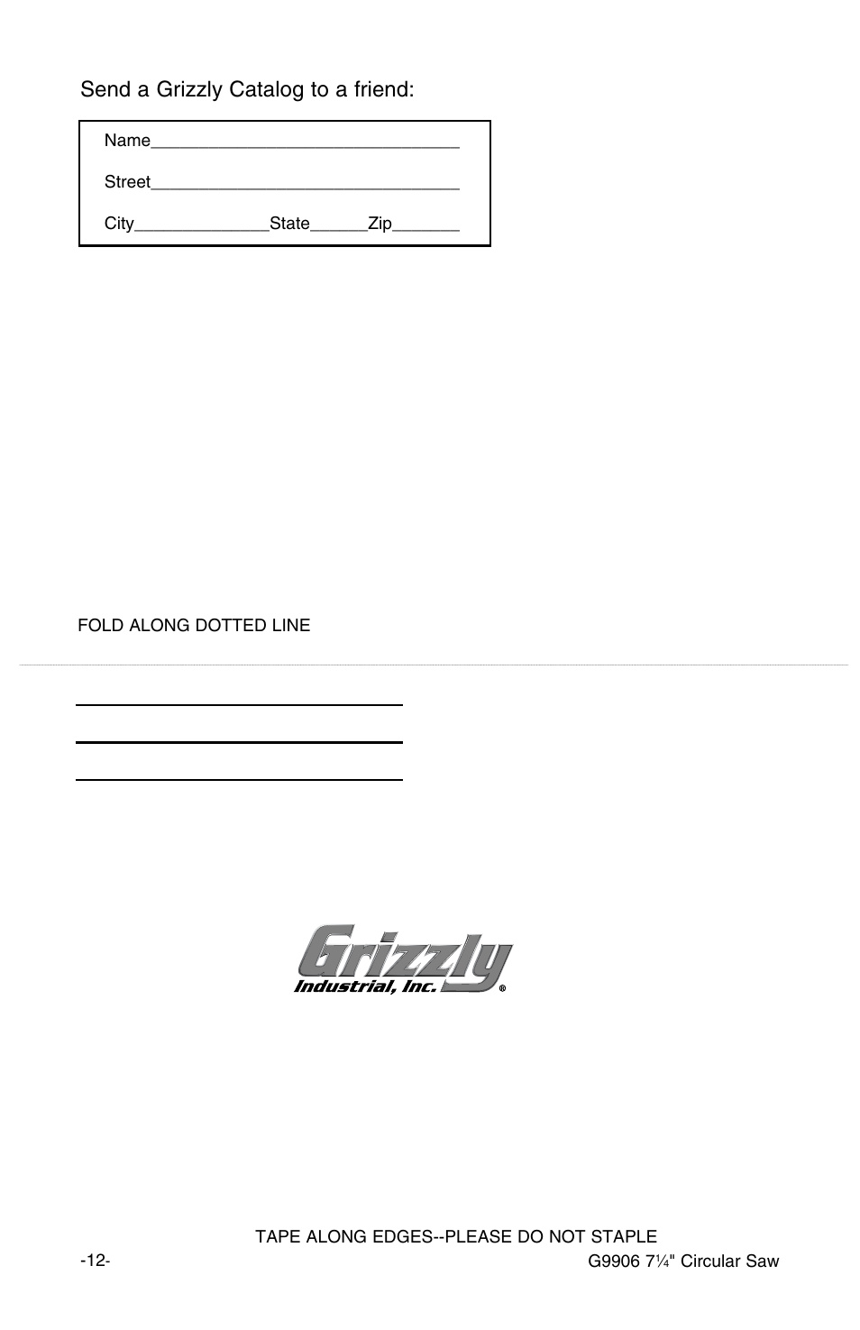 Send a grizzly catalog to a friend | Grizzly G9906 User Manual | Page 14 / 14