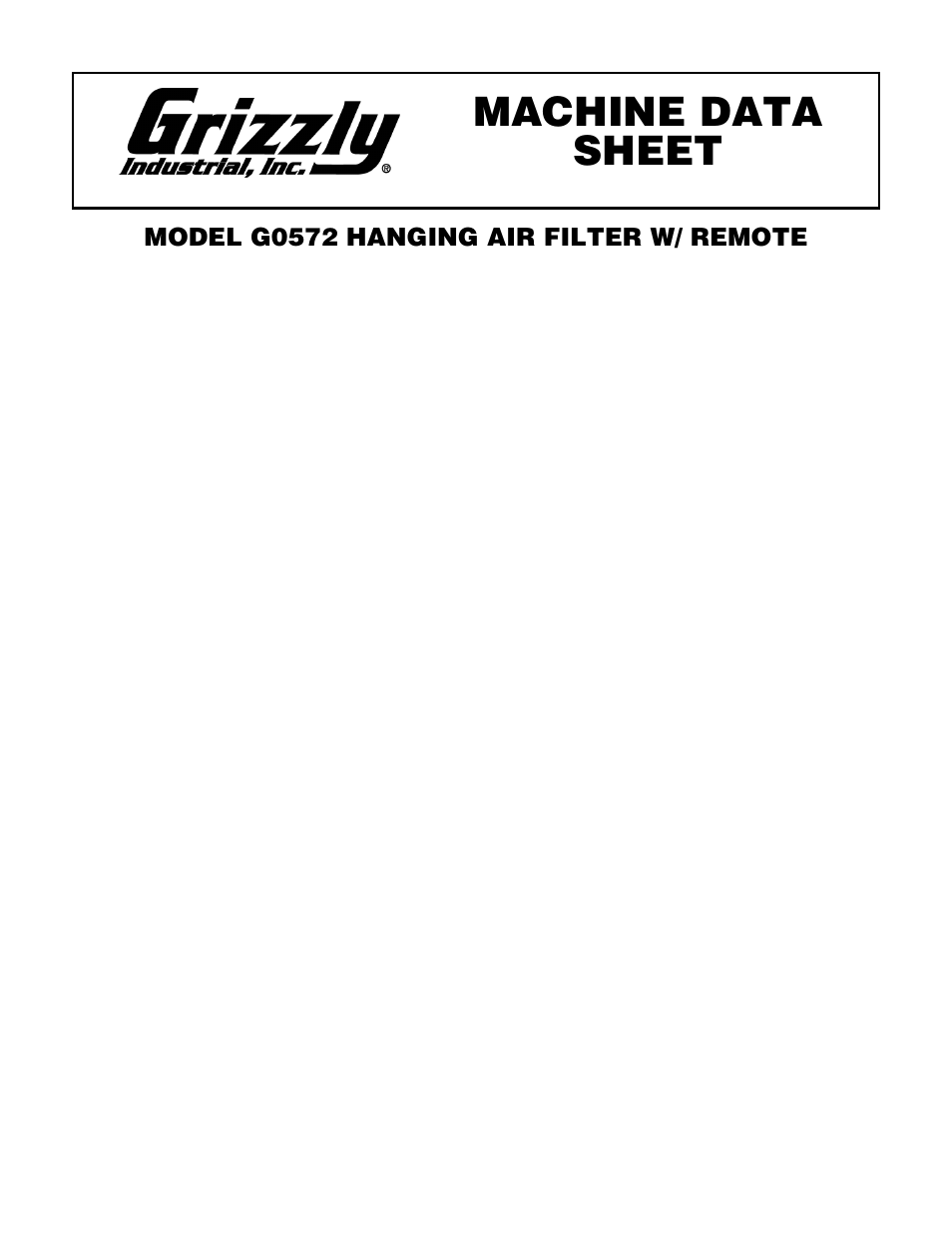 Grizzly G0572 User Manual | 1 page