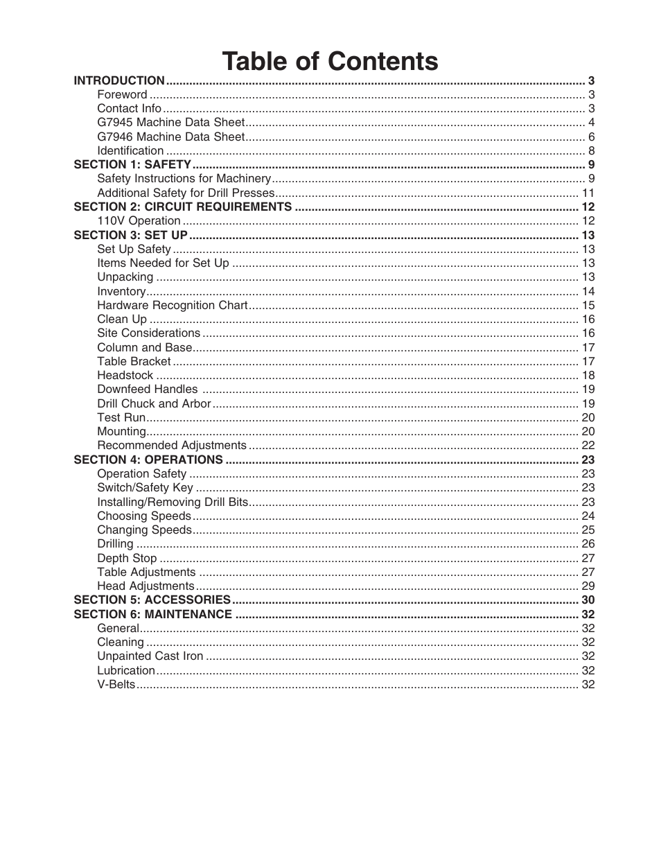 Grizzly G7945 User Manual | Page 3 / 52