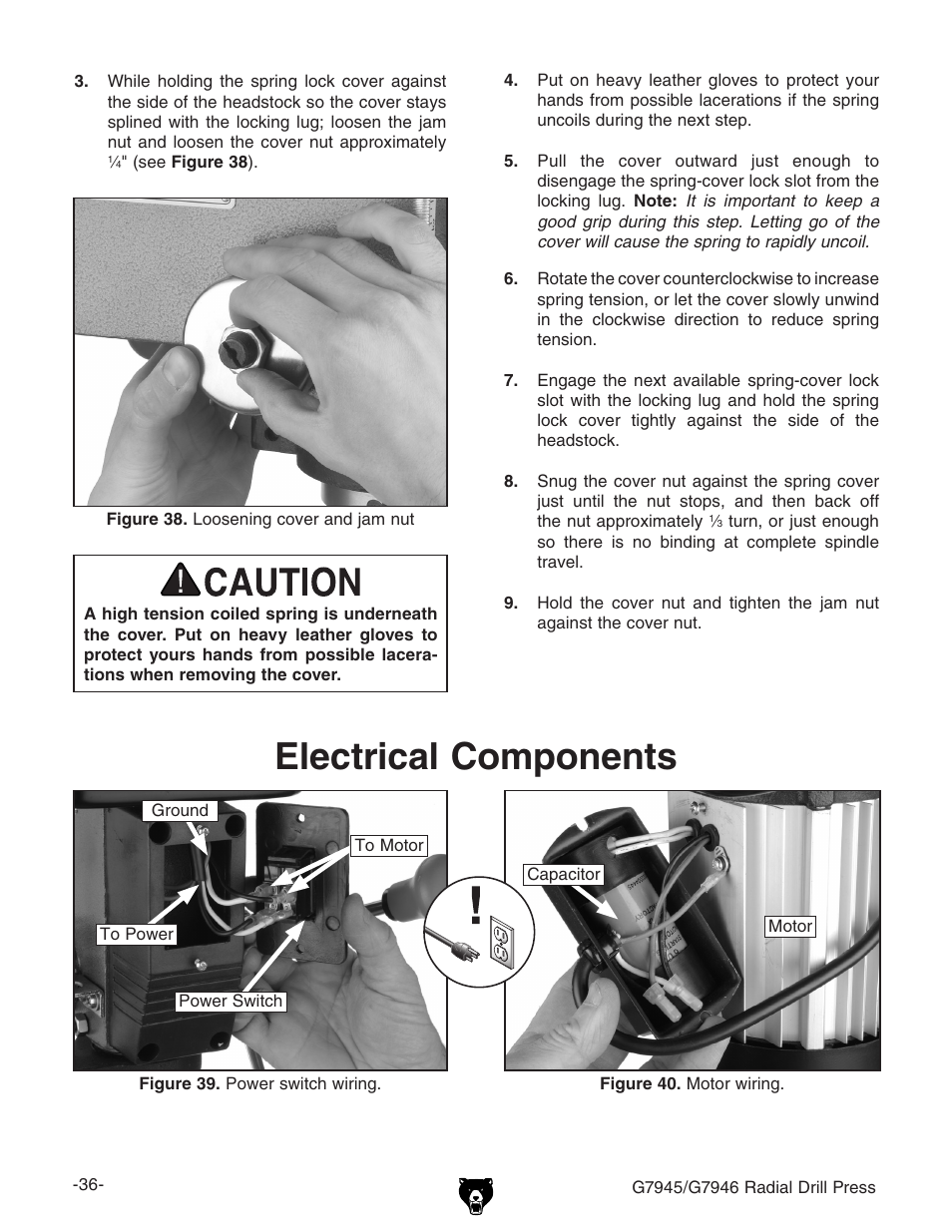 Electrical components | Grizzly G7945 User Manual | Page 38 / 52