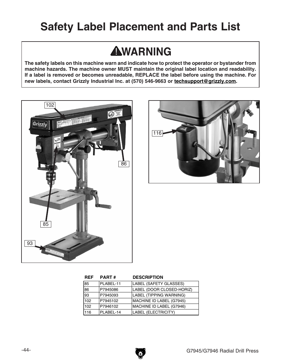 Grizzly G7945 User Manual | Page 46 / 52