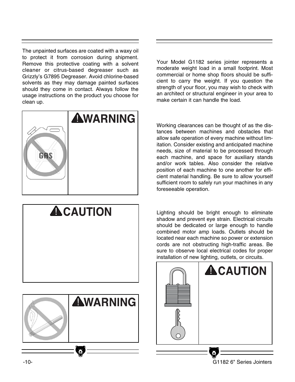 Site considerations, Clean up | Grizzly G1182HW User Manual | Page 12 / 44