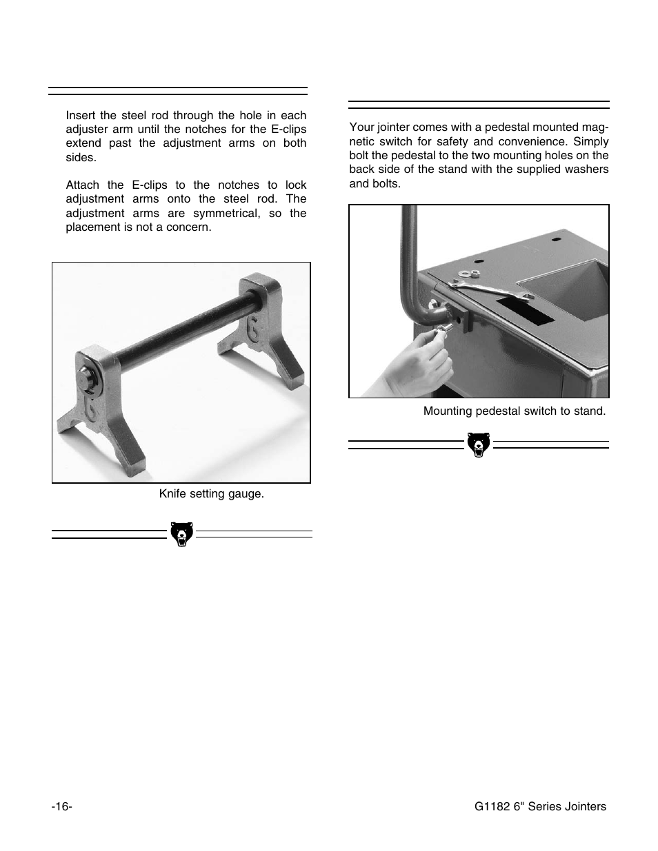 Knife setting gauge pedestal switch, G1182zx only | Grizzly G1182HW User Manual | Page 18 / 44