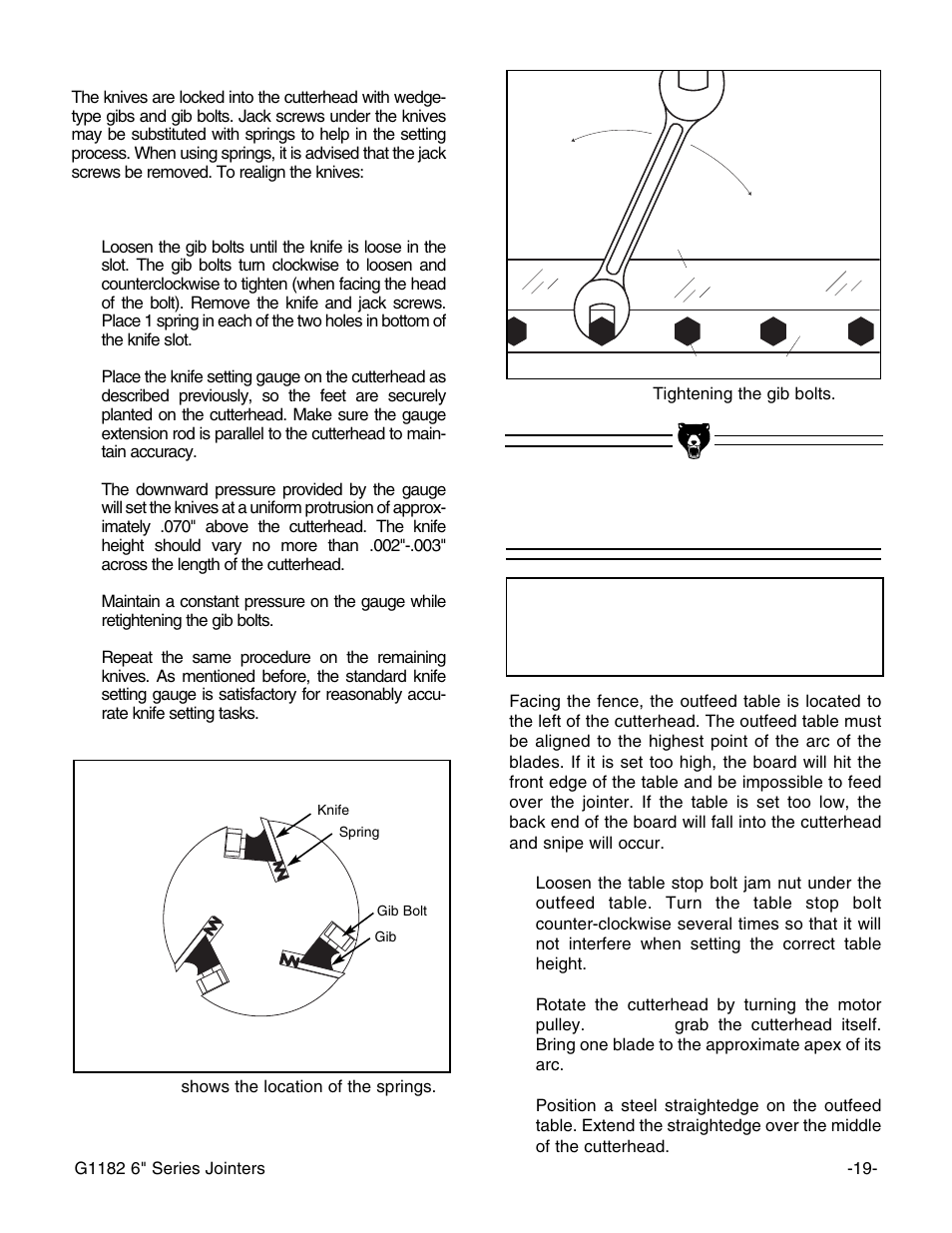 Outfeed table, Notice | Grizzly G1182HW User Manual | Page 21 / 44