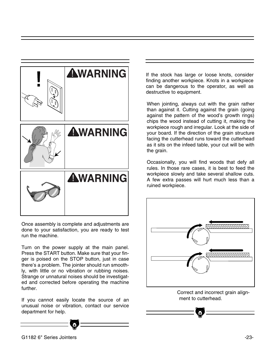 Test run stock inspection | Grizzly G1182HW User Manual | Page 25 / 44