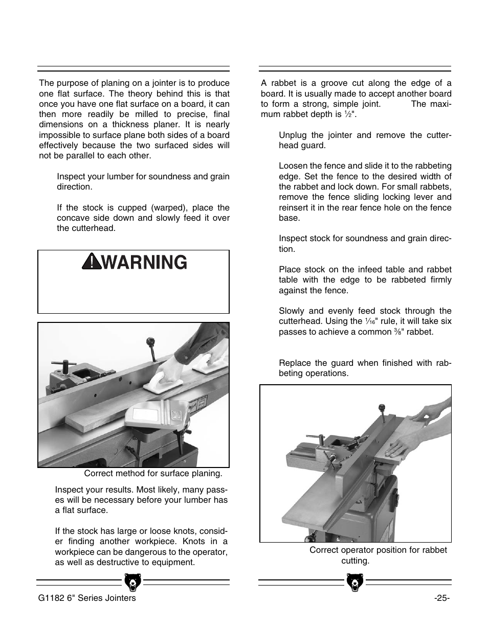 Surface planing rabbet cuts | Grizzly G1182HW User Manual | Page 27 / 44