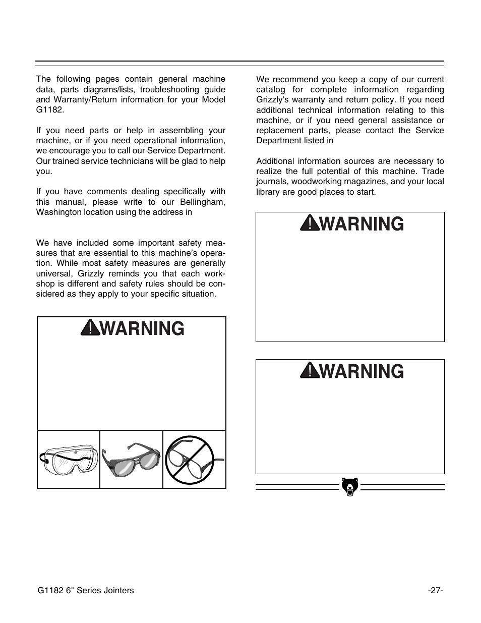 Grizzly G1182HW User Manual | Page 29 / 44